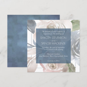 Dusty Blommigt   Smoky Blue Pastel Bouquet Bröllop Inbjudningar