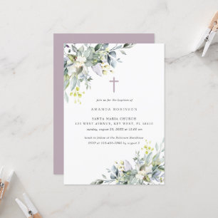 Dusty Blommigts Soft Lilac Baptism Inbjudan