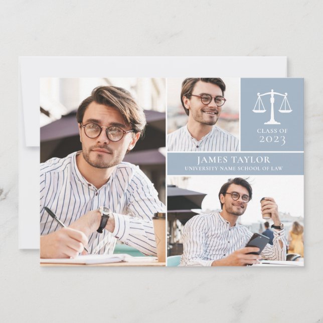 Dusty Blue 3 Photo Law School Studentfest Inbjudningar (Framsida)