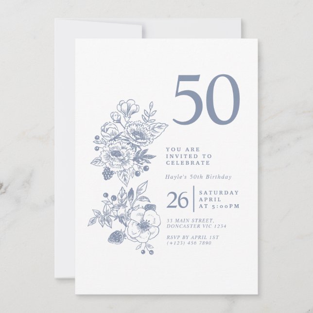 Dusty Blue 50:e födelsedagen Inbjudningar (Framsida)