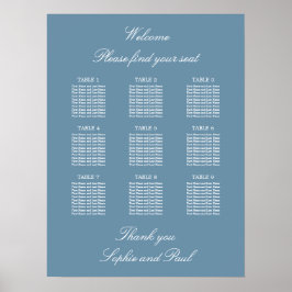 Dusty Blue 9 Bord Bröllop-sätesdiagram Poster