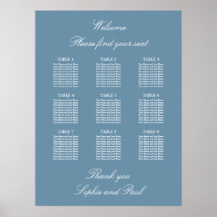 Dusty Blue 9 Bord Bröllop-sätesdiagram Poster
