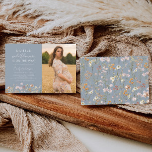 Dusty Blue A Little Wildblomma Photo Baby Shower Inbjudningar