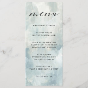 Dusty Blue Abstrakt Brushstrokes Bröllop Menu Meny