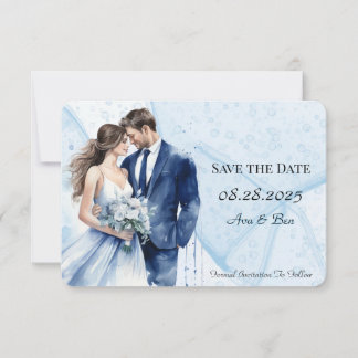 Dusty Blue Alcohol Bläck Bride & Groom Spara Datumet