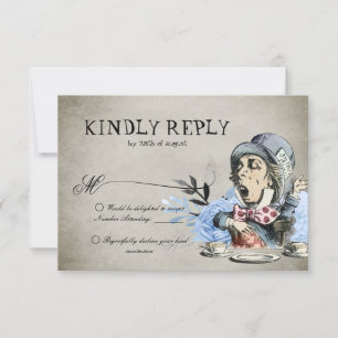 Dusty Blue Alice i Wonderland Mad Hatter Bröllop OSA Kort