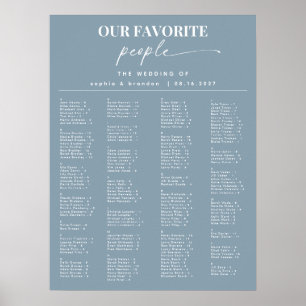 Dusty Blue Alphabetical Bröllop Seating Chart Poster