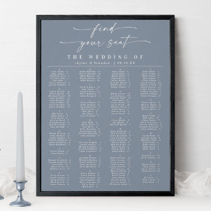 Dusty Blue Alphabetical Bröllop Seating Chart Poster