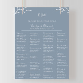 Dusty Blue Alphabetical Bröllop Seating Chart Poster