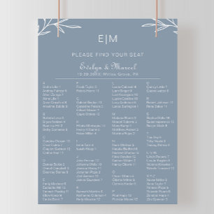 Dusty Blue Alphabetical Bröllop Seating Chart Poster
