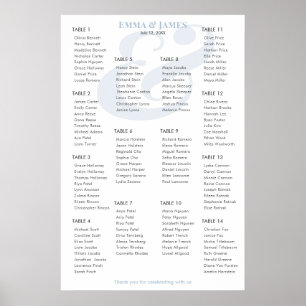 Dusty Blue Ampersand Bröllop 14 Bordsplacering Poster