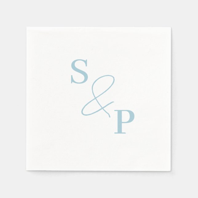 Dusty Blue Ampersand Monogram Bröllop Napkin Pappersservett (Framsidan)