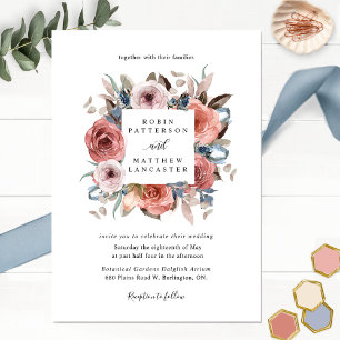 Dusty Blue and Blush Blissful Floral Wedding Inbjudningar