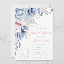 Dusty Blue and Blush Pink Floral Bridal Shower  Inbjudningar
