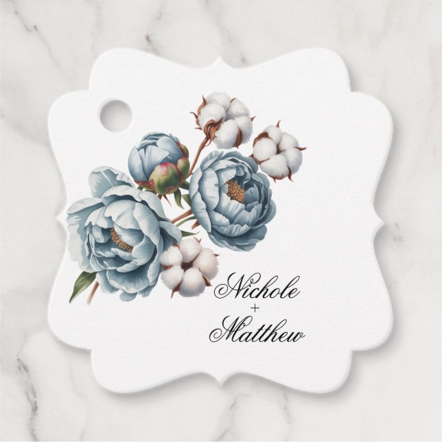 Dusty Blue and Cotton Wedding Thank You Gåvor Etiketter (Framsida)