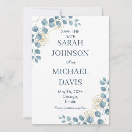 Dusty Blue And Gold Floral Wedding Spara Datumet