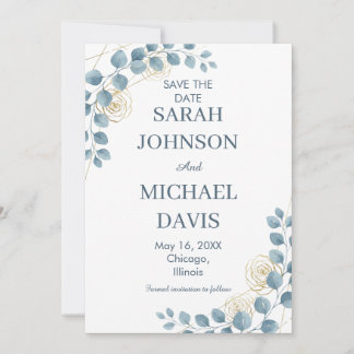Dusty Blue And Gold Floral Wedding Spara Datumet