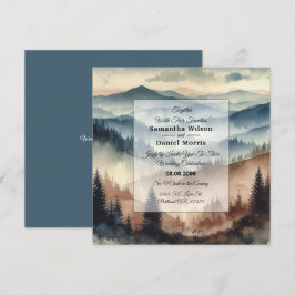 Dusty Blue and Mocha Brown Mountains Wedding Inbjudningar