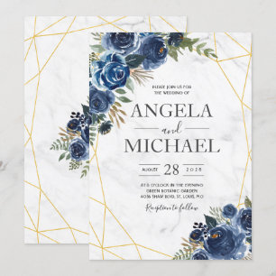 Dusty Blue and Navy Blommigt Elegant Inbjudningar