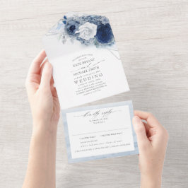 Dusty Blue and Navy Flowers Elegant Modern Bröllop