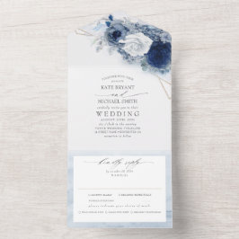 Dusty Blue and Navy Flowers Elegant Modern Bröllop