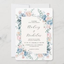 Dusty Blue and Peach Elegant Floral Wedding Inbjudningar