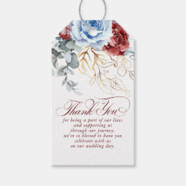 Dusty Blue and Red Flowers Boho Thank You Presentetikett