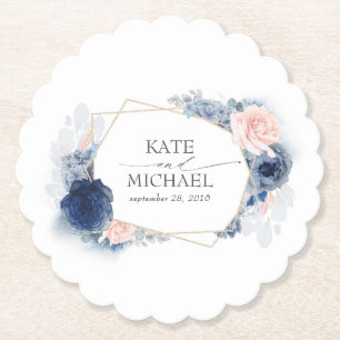 Dusty Blue and Rosa Blommigt Elegant Underlägg Papper