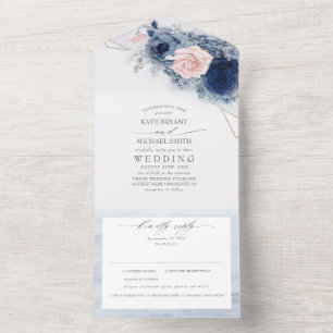 Dusty Blue and Rosa Flowers Elegant Modern Bröllop