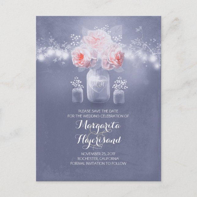 Dusty Blue and  Save Date Meddelande Vykort (Framsida)