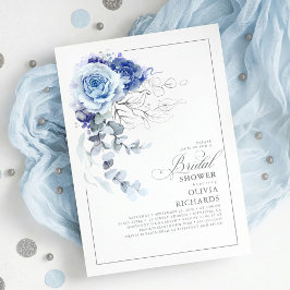 Dusty Blue and Silver Floral Botanic Bridal Shower Inbjudningar