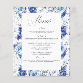 Dusty Blue and Silver Floral Elegant Wedding Menu Flygblad