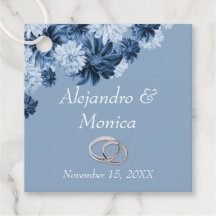 Dusty Blue and Silver Rings Floral Wedding Favor T