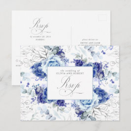 Dusty Blue and Silver Wedding RSVP Postcard Vykort