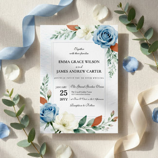 Dusty Blue and Terracotta Floral Wedding Inbjudningar