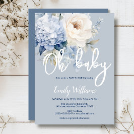 Dusty Blue and white blommigt babydusch Inbjudningar