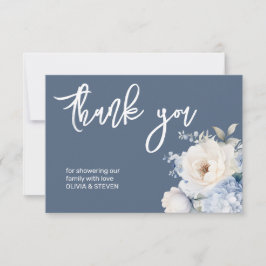 Dusty Blue and white blommigt babyduschkort Tack Kort