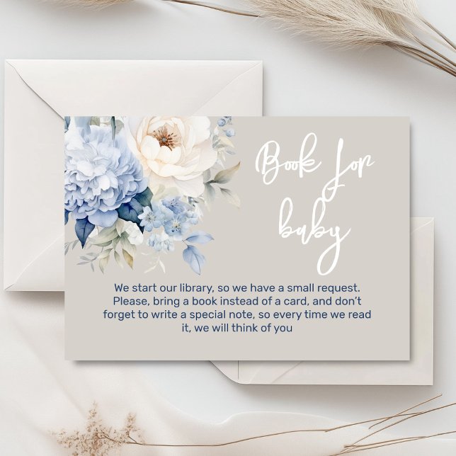 Dusty Blue and white blommigt babyduschkort Tilläggskort (Dusty blue and beige watercolor peonies floral baby shower invitation, gender neutral)