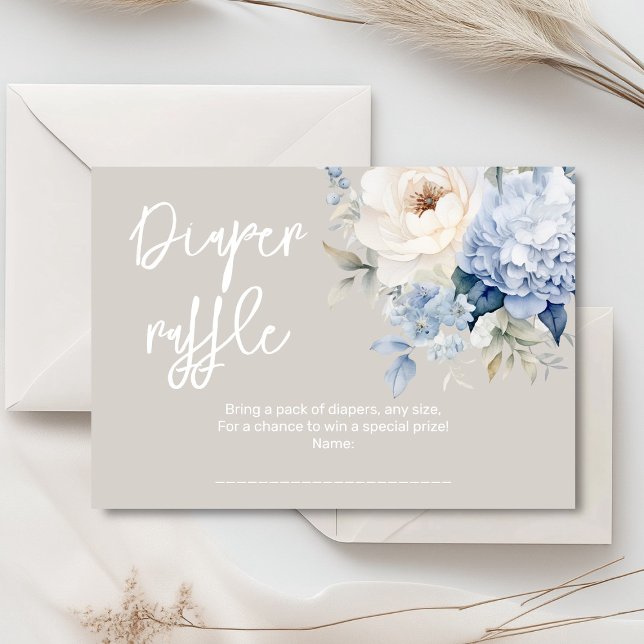 Dusty Blue and white blommigt babyduschkort Tilläggskort (Dusty blue and beige watercolor peonies floral baby shower invitation, gender neutral)