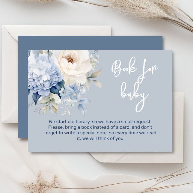 Dusty Blue and white blommigt babyduschkort Tilläggskort (Dusty blue and beige watercolor peonies floral baby shower invitation, gender neutral)