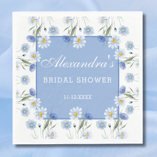 Dusty Blue and White Blommigt Boho Möhippa Pappersservett