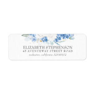 Dusty Blue and White Blommigt Elegant Returadress Etikett
