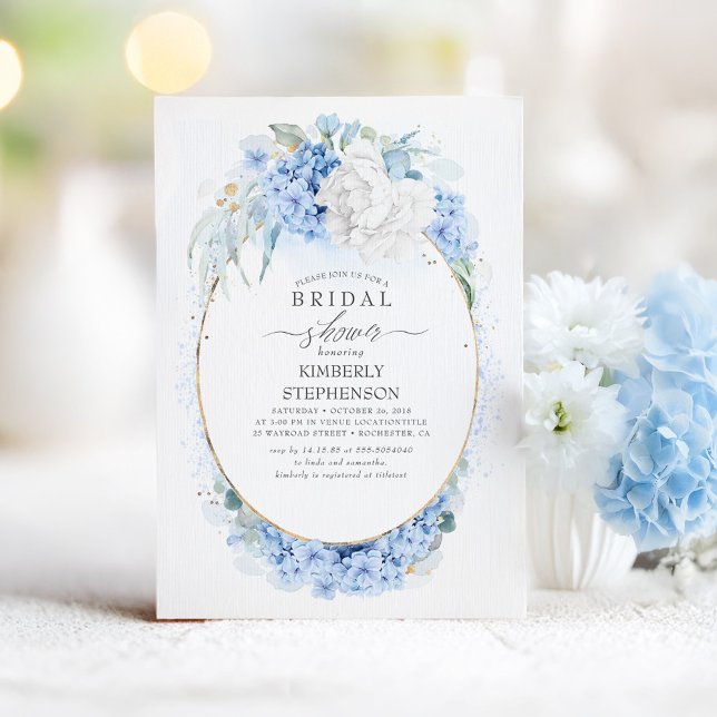 Dusty Blue and White Blommigt Möhippa Inbjudningar (Dusty Blue Bridal Shower Invitation)