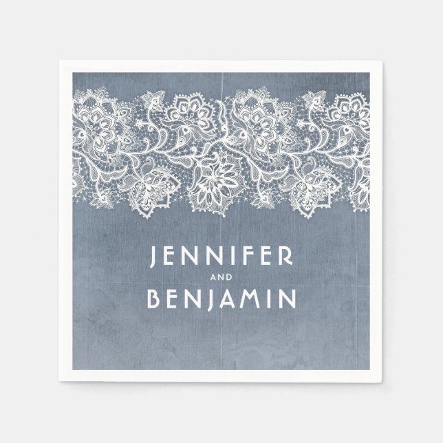 Dusty Blue and White Snöre Elegant Pappersservett (Framsidan)