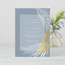 Dusty Blue and White Tropical Wedding bjudande Inbjudningar