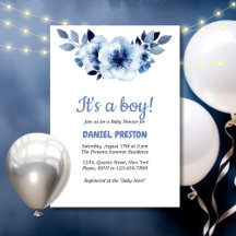Dusty Blue Anemones Watercolor Baby Shower