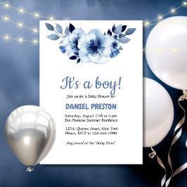 Dusty Blue Anemones Watercolor Baby Shower Inbjudningar