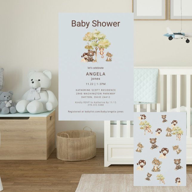 Dusty Blue Animals Boy Baby Shower-inbjudan Inbjudningar (Skapare uppladdad)