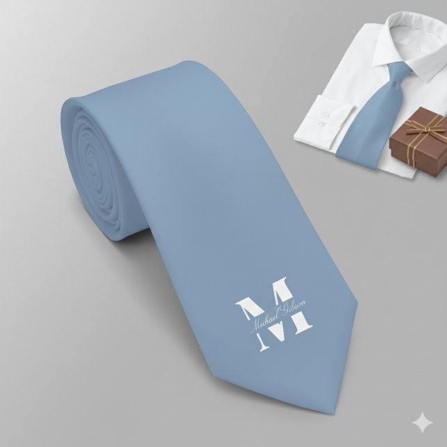 Dusty Blue | Anpassad monogram bröllop groomsmän  Slips (Dusty Blue | Custom Monogram Wedding Groomsmen Neck Tie)