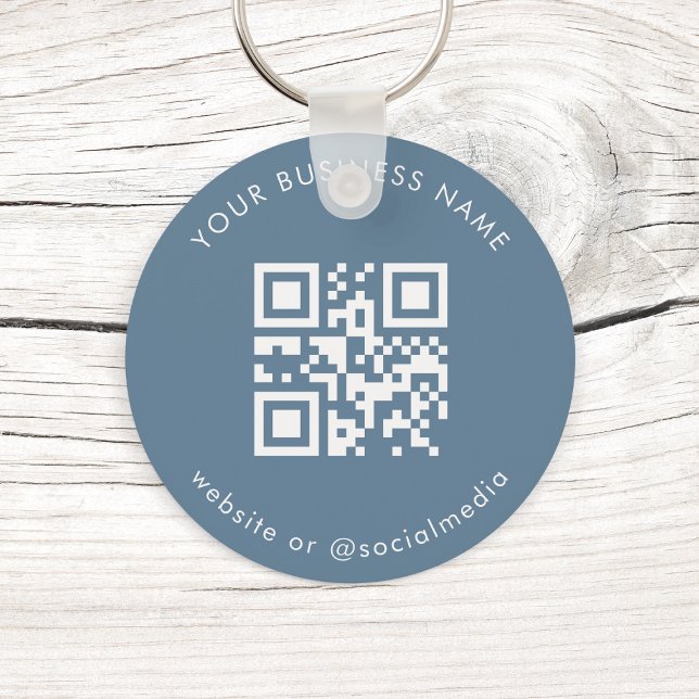 Dusty Blue Anpassningsbar Business Qr-kodsökningsk Nyckelring (Skapare uppladdad)